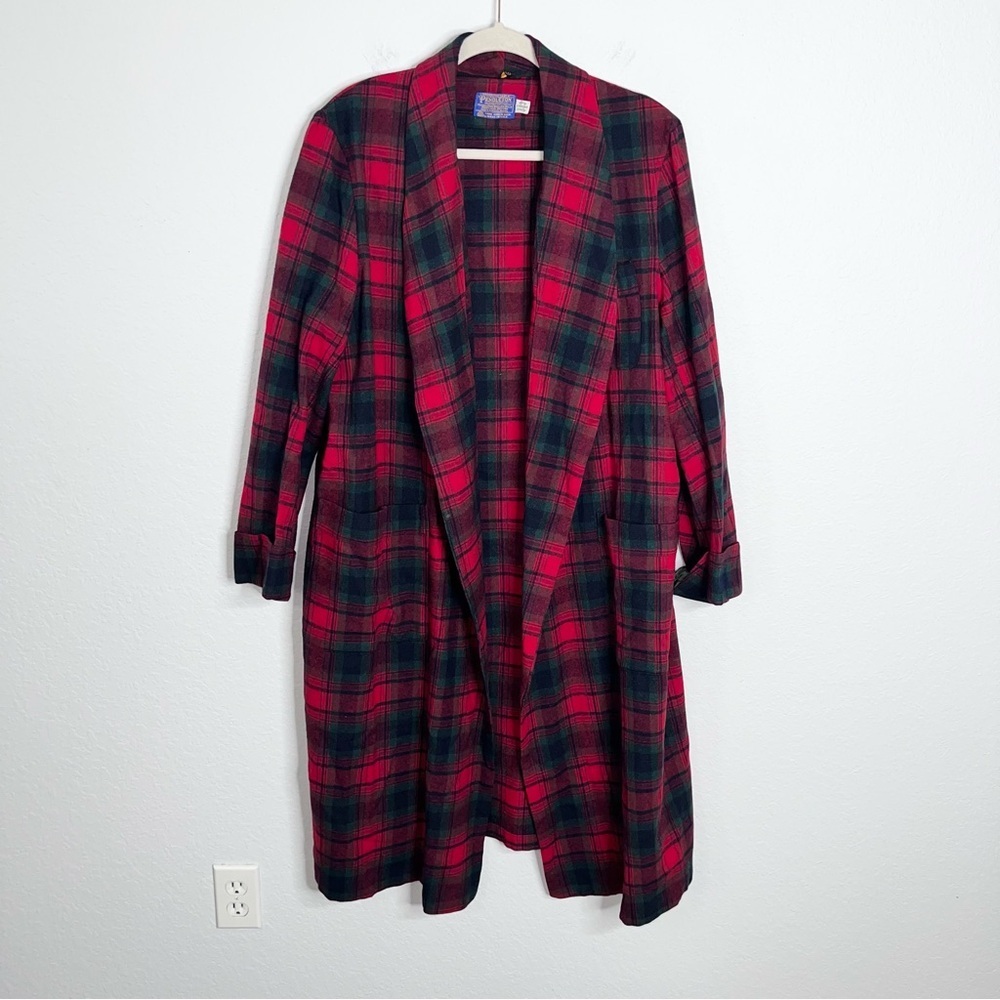 Pendleton Wool Robe Men’s Medium Red Plaid Tartan No Belt Long Versatile Coat